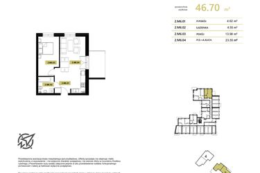 Rzut - Mieszkanie na sprzedaż 3 pokoje o powierzchni 52,33 m² - numer 2M6 w Stary Browar bud. 2