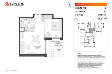 Rzut - Mieszkanie na sprzedaż 2 pokoje o powierzchni 42,1 m² - numer 2 w Locus 2