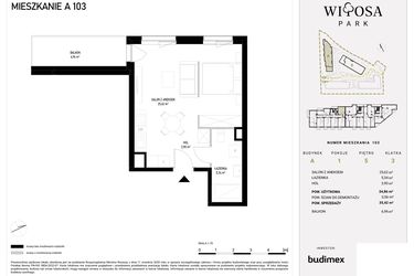 Rzut - Mieszkanie na sprzedaż 1 pokój o powierzchni 35,42 m² - numer A3.103 w Witosa Park