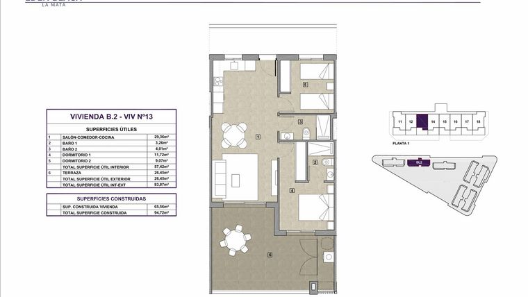 Rzut - Mieszkanie na sprzedaż 2 pokoje o powierzchni 65,56 m² - numer 13 w Eden Beach 2