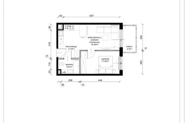 Rzut - Mieszkanie na sprzedaż 2 pokoje o powierzchni 37,34 m² - numer F.3.32.2a w Art.Teo etap 3
