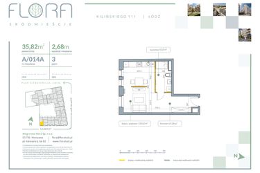 Rzut - Mieszkanie na sprzedaż 1 pokój o powierzchni 35,82 m² - numer A.14A w Flora Śródmieście