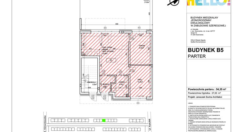 Rzut - Mieszkanie na sprzedaż 3 pokoje o powierzchni 54,35 m² - numer B5.1 w HELLO! KUKUŁKI bud. B