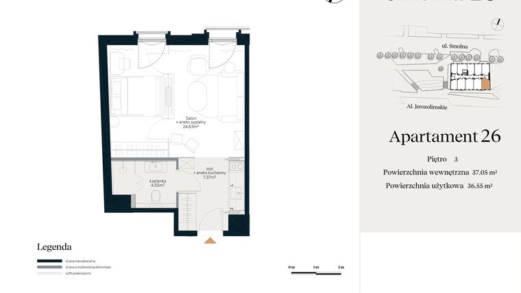Rzut - Mieszkanie na sprzedaż 1 pokój o powierzchni 37,05 m² - numer U.4.26 w Smolna 23