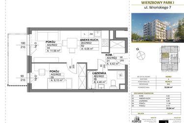 Rzut - Mieszkanie na sprzedaż 2 pokoje o powierzchni 33,64 m² - numer A00_M22 w Wierzbowy Park