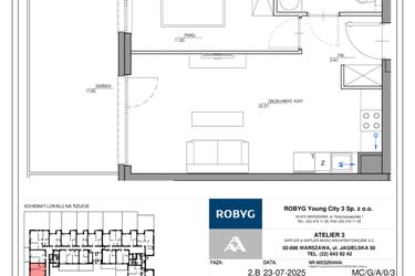 Rzut - Mieszkanie na sprzedaż 2 pokoje o powierzchni 41,78 m² - numer MC/G/A/0/3 w Modern City etap G