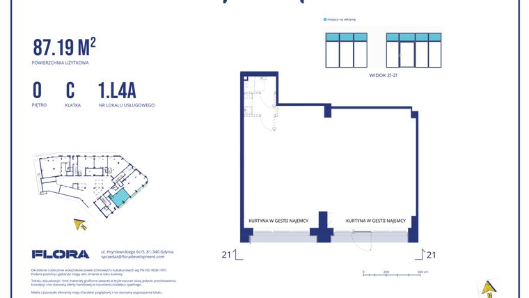 Rzut - Lokal użytkowy na sprzedaż 1 pokój o powierzchni 87,19 m² - numer 1.L4a w Piotra 4