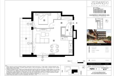 Rzut - Mieszkanie na sprzedaż 2 pokoje o powierzchni 46,54 m² - numer B17 w Kazimierza Wielkiego 42A etap II
