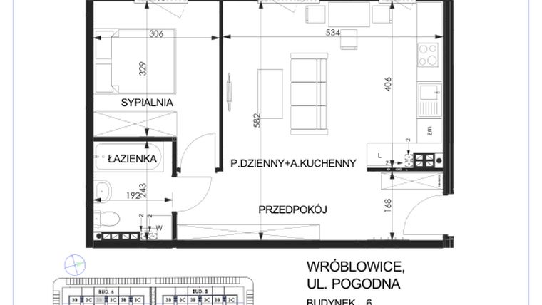 Rzut - Mieszkanie na sprzedaż 2 pokoje o powierzchni 47,6 m² - numer 6B - 3B w Zielona Lutynia