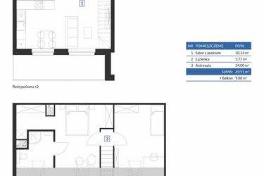 Rzut - Mieszkanie na sprzedaż 2 pokoje o powierzchni 69,91 m² - numer 7C09 w Osiedle Krzeptów VII