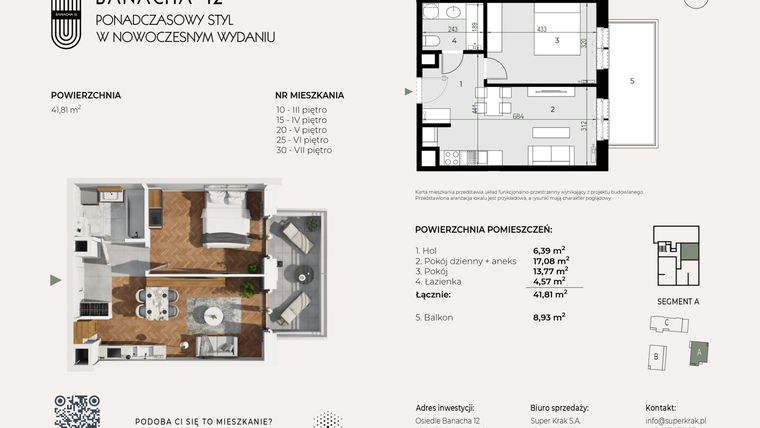 Rzut - Mieszkanie na sprzedaż 2 pokoje o powierzchni 41,81 m² - numer 20 w Banacha 12