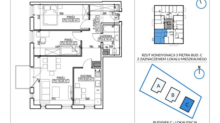 Rzut - Mieszkanie na sprzedaż 3 pokoje o powierzchni 65,81 m² - numer 5-28 w Jodłowicka 5