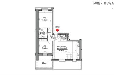 Rzut - Mieszkanie na sprzedaż 3 pokoje o powierzchni 59,02 m² - numer 3m.6 w Osiedle Rytm etap 2