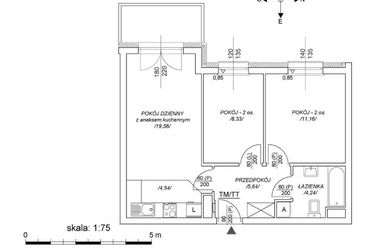 Rzut - Mieszkanie na sprzedaż 3 pokoje o powierzchni 48,93 m² - numer M19 w Osiedle Mała Dziesiąta etap II