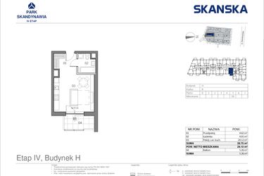 Rzut - Mieszkanie na sprzedaż 1 pokój o powierzchni 28,75 m² - numer HB0550 w Park Skandynawia V