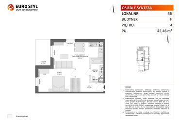 Rzut - Mieszkanie na sprzedaż 2 pokoje o powierzchni 45,46 m² - numer F.46 w Osiedle Synteza etap IV