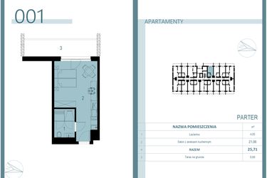 Rzut - Mieszkanie na sprzedaż 1 pokój o powierzchni 25,71 m² - numer 001 w Linea Mare Mrzeżyno