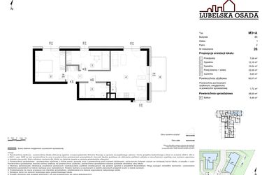 Rzut - Mieszkanie na sprzedaż 3 pokoje o powierzchni 58,69 m² - numer B5.26 w Lubelska Osada budynek B5