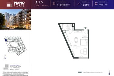 Rzut - Mieszkanie na sprzedaż 1 pokój o powierzchni 40,61 m² - numer A.1.06 w Piano