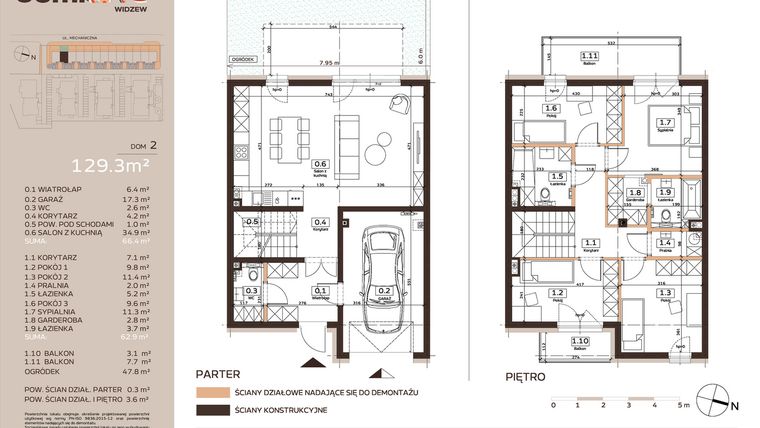 Rzut - Dom na sprzedaż 5 pokoi o powierzchni 129,3 m² - numer 2 w Domkove Widzew etap 2