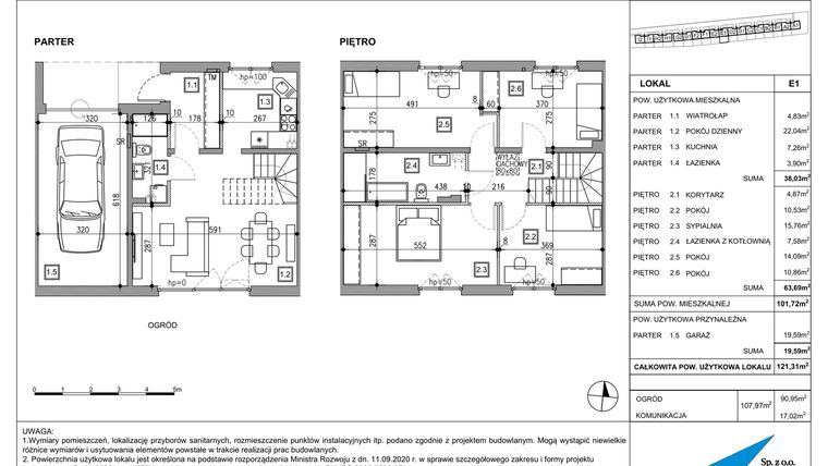 Rzut - Dom na sprzedaż 5 pokoi o powierzchni 121,31 m² - numer E1 w Majewska Domy