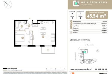 Rzut - Mieszkanie na sprzedaż 2 pokoje o powierzchni 45,54 m² - numer 18 w Moja Oszmiańska