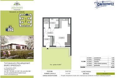 Rzut - Mieszkanie na sprzedaż 1 pokój o powierzchni 44,56 m² - numer K0M4 w Jaśminowe Wzgórze - etap II