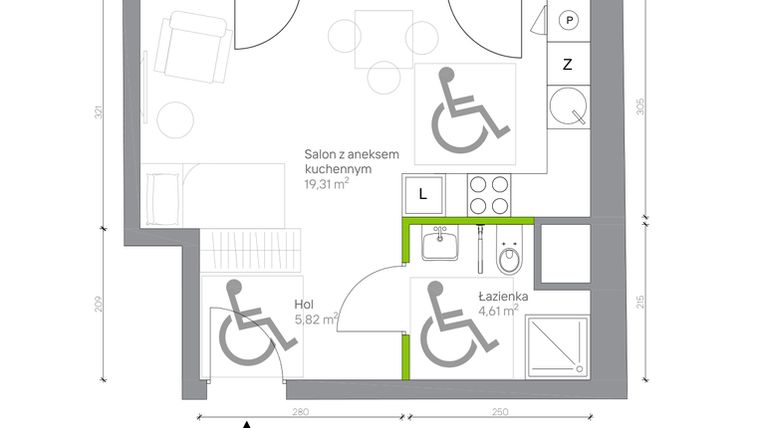 Rzut - Mieszkanie na sprzedaż 1 pokój o powierzchni 29,74 m² - numer B.1.4 w Jesionowa Vita