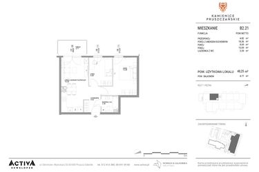 Rzut - Mieszkanie na sprzedaż 3 pokoje o powierzchni 48,25 m² - numer B2.21 w Kamienice Pruszczańskie