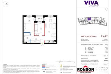 Rzut - Mieszkanie na sprzedaż 3 pokoje o powierzchni 53,78 m² - numer EA_27 w Viva Jagodno etap III