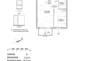 Rzut - Mieszkanie na sprzedaż 2 pokoje o powierzchni 45,75 m² - numer A.2.3.2 w Atut III