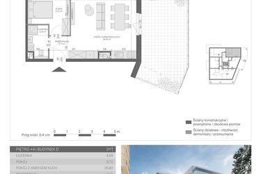 Rzut - Mieszkanie na sprzedaż 2 pokoje o powierzchni 43,72 m² - numer M-26 w Unikat Apartamenty D
