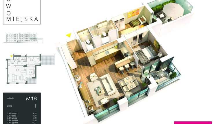 Rzut - Mieszkanie na sprzedaż 3 pokoje o powierzchni 72,27 m² - numer E18 w Osiedle Nowomiejska - Budynek E