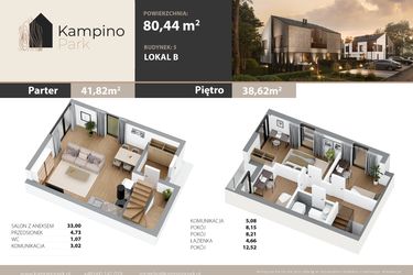 Rzut - Mieszkanie na sprzedaż 4 pokoje o powierzchni 80,44 m² - numer 3B w Kampino Park