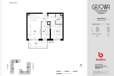Rzut - Mieszkanie na sprzedaż 2 pokoje o powierzchni 47,17 m² - numer 23 w Gajowa bud. A
