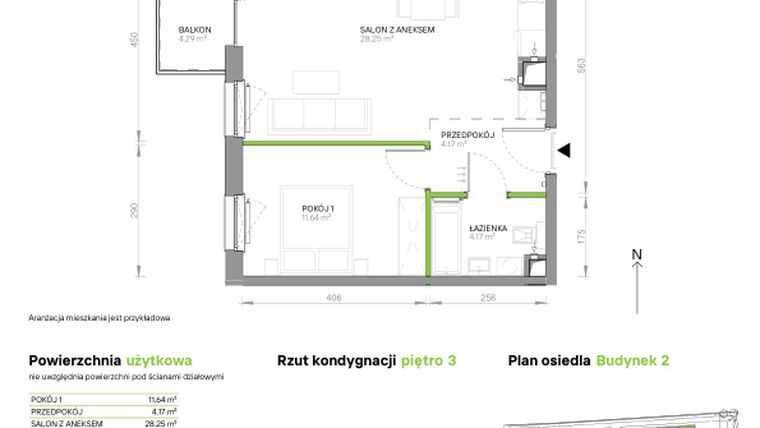 Rzut - Mieszkanie na sprzedaż 2 pokoje o powierzchni 48,23 m² - numer III.3/2/33 w Via Flora