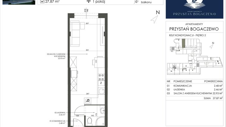 Rzut - Mieszkanie na sprzedaż 1 pokój o powierzchni 27,87 m² - numer 39 w Przystań Bogaczewo