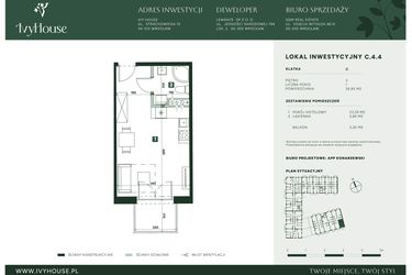 Rzut - Mieszkanie na sprzedaż 1 pokój o powierzchni 26,95 m² - numer C.4.4 w IVY HOUSE - Apartamenty inwestycyjne