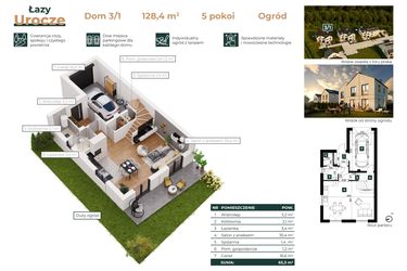 Rzut - Dom na sprzedaż 5 pokoi o powierzchni 128,4 m² - numer 3/1 w Łazy Urocze II