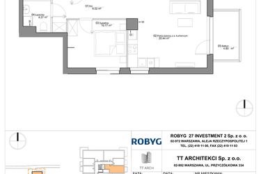 Rzut - Mieszkanie na sprzedaż 2 pokoje o powierzchni 43,5 m² - numer SU3/A/1/14 w Sady Ursynów III