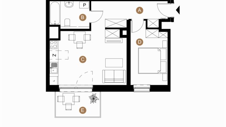 Rzut - Mieszkanie na sprzedaż 2 pokoje o powierzchni 44,42 m² - numer B-5-23 w Taczaka 5