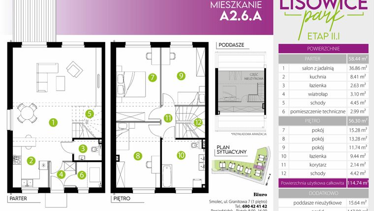 Rzut - Mieszkanie na sprzedaż 4 pokoje o powierzchni 114,74 m² - numer A.2.6.A w Lisowice Milo Dobry Deweloper