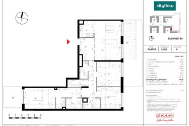 Rzut - Mieszkanie na sprzedaż 4 pokoje o powierzchni 114,83 m² - numer S.1.03 w CityFlow etap II