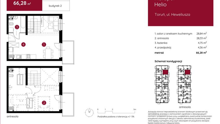 Rzut - Mieszkanie na sprzedaż 1 pokój o powierzchni 66,16 m² - numer 2.A.2.14 w Murapol Helio
