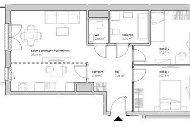 Rzut - Mieszkanie na sprzedaż 3 pokoje o powierzchni 64,86 m² - numer B.07.172 w Unii Lubelskiej Vita