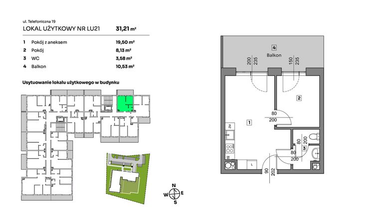 Rzut - Mieszkanie na sprzedaż 2 pokoje o powierzchni 31,21 m² - numer L.U. 21 w Nova Radiostacja - apartamenty inwestycyjne