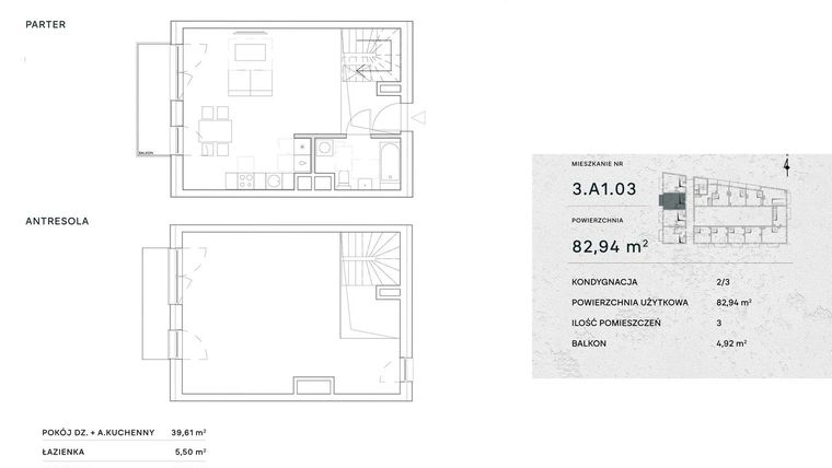 Rzut - Mieszkanie na sprzedaż 2 pokoje o powierzchni 82,94 m² - numer 3.A1.03 w Żernicka Park