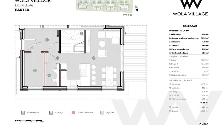Rzut - Dom na sprzedaż 4 pokoje o powierzchni 117,86 m² - numer B.3A/1 w Wola Village