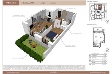 Rzut - Mieszkanie na sprzedaż 2 pokoje o powierzchni 42,99 m² - numer M07 w Przy Parku etap II