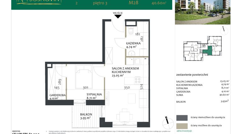 Rzut - Mieszkanie na sprzedaż 2 pokoje o powierzchni 40,6 m² - numer 2.M28 w Sosnovia